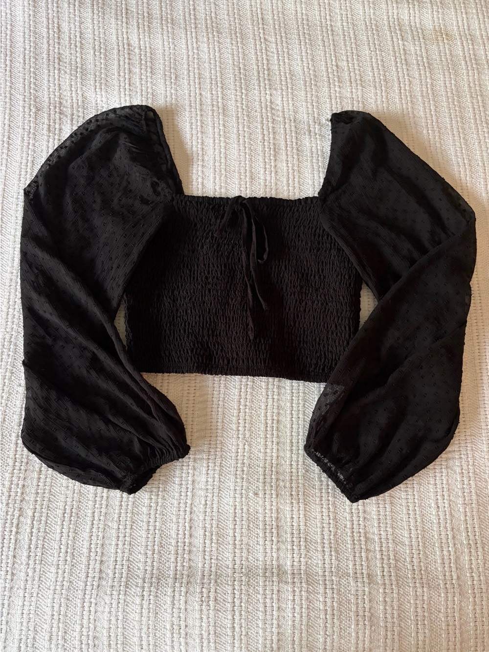 OG Collective Black Smocked Puff Sleeve Crop Top - Size XS